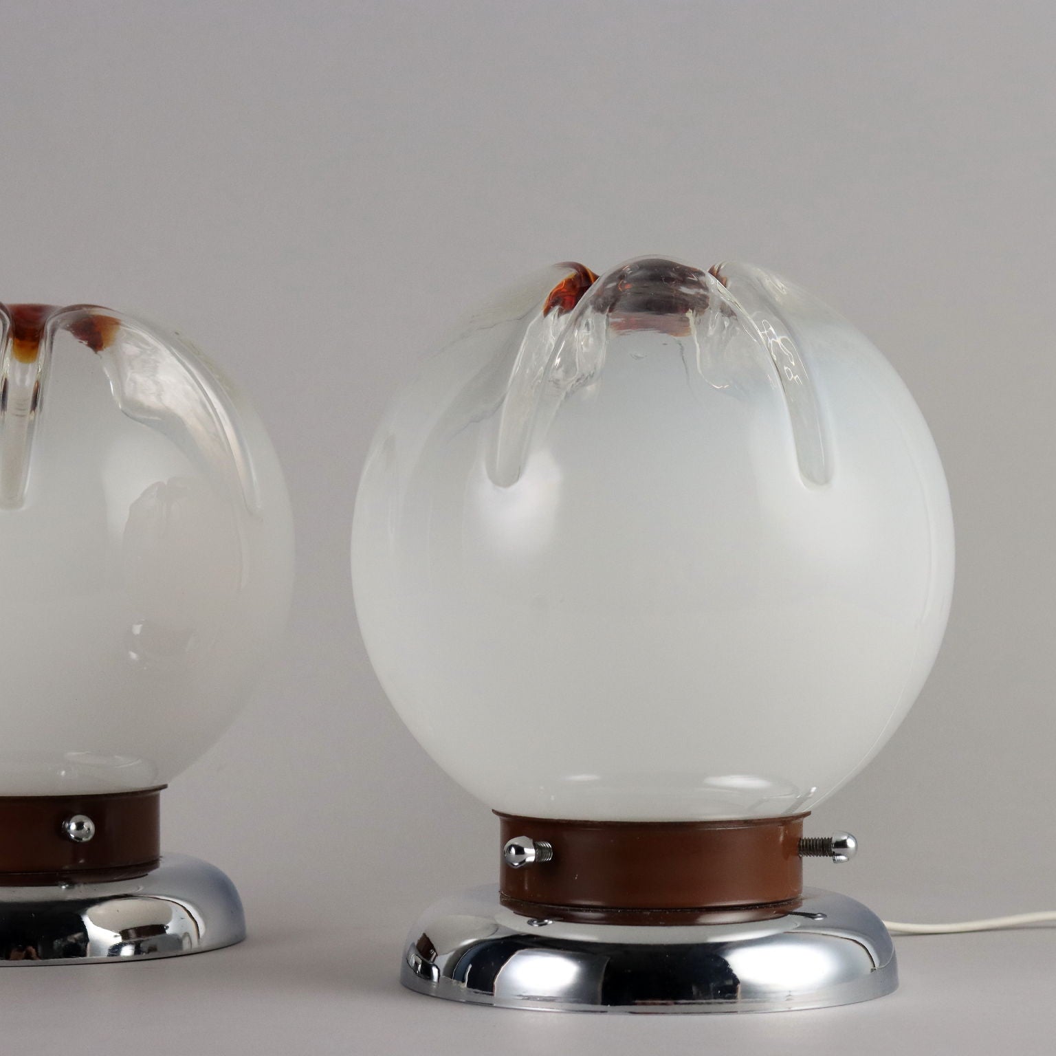 Vintage 1970s Table Lamps Chromed Metal Blown Glass | Modernism  Lighting
