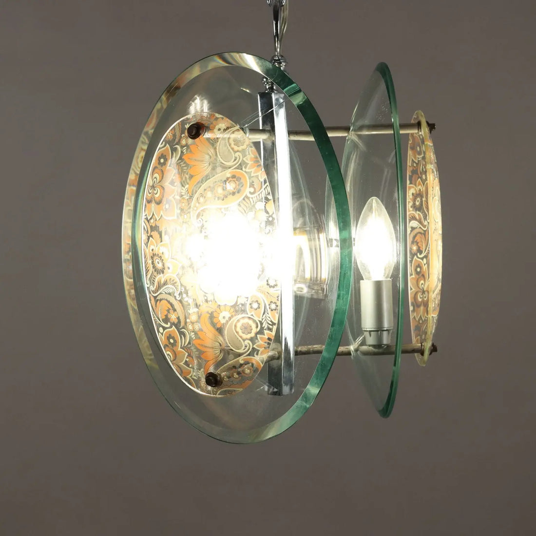 Vintage 1960s Suspension Lamp Glass Metal Italy | Modernism | Lighting