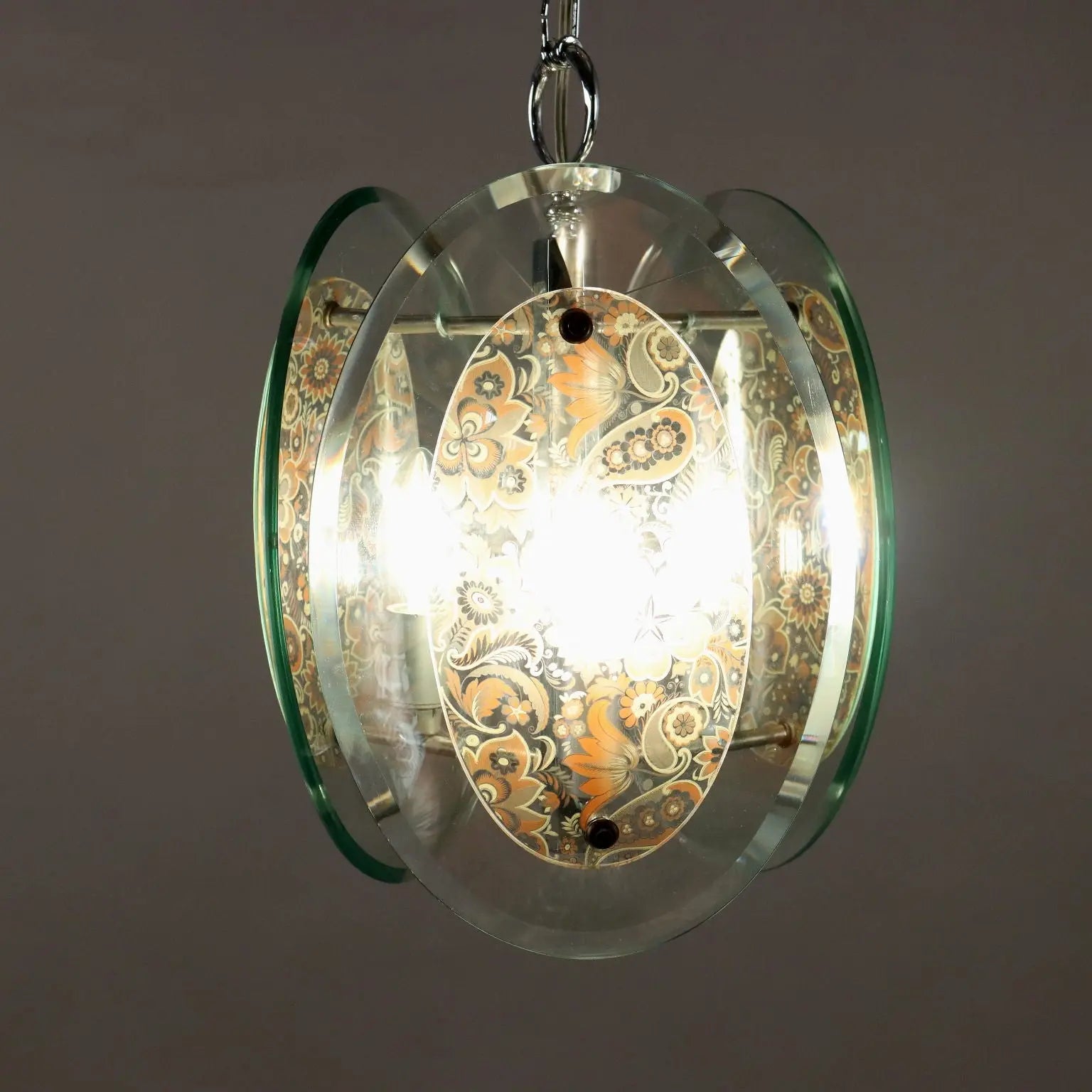 Vintage 1960s Suspension Lamp Glass Metal Italy | Modernism | Lighting