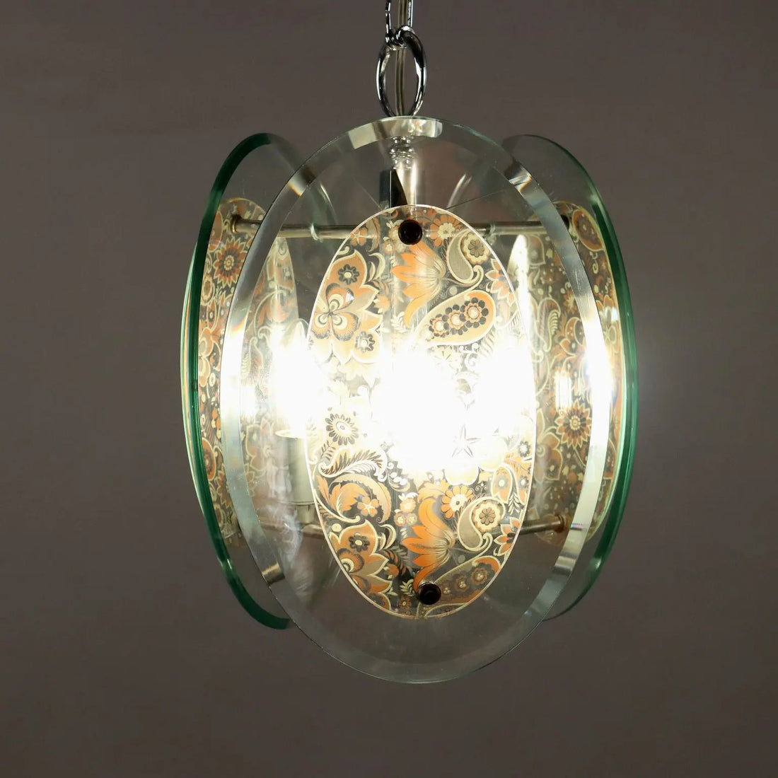 Vintage 1960s Suspension Lamp Glass Metal Italy | Modernism | Lighting