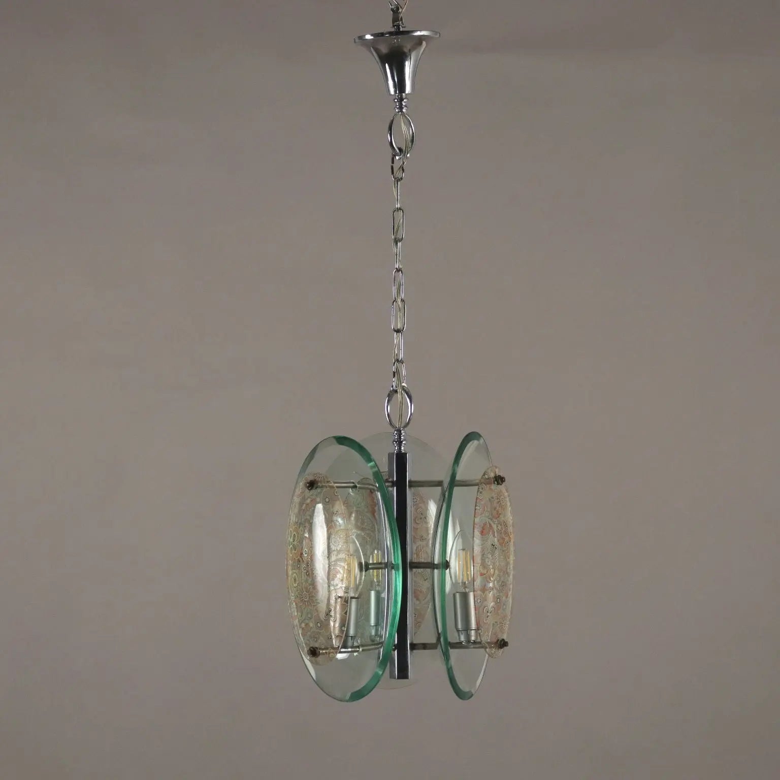 Vintage 1960s Suspension Lamp Glass Metal Italy | Modernism | Lighting