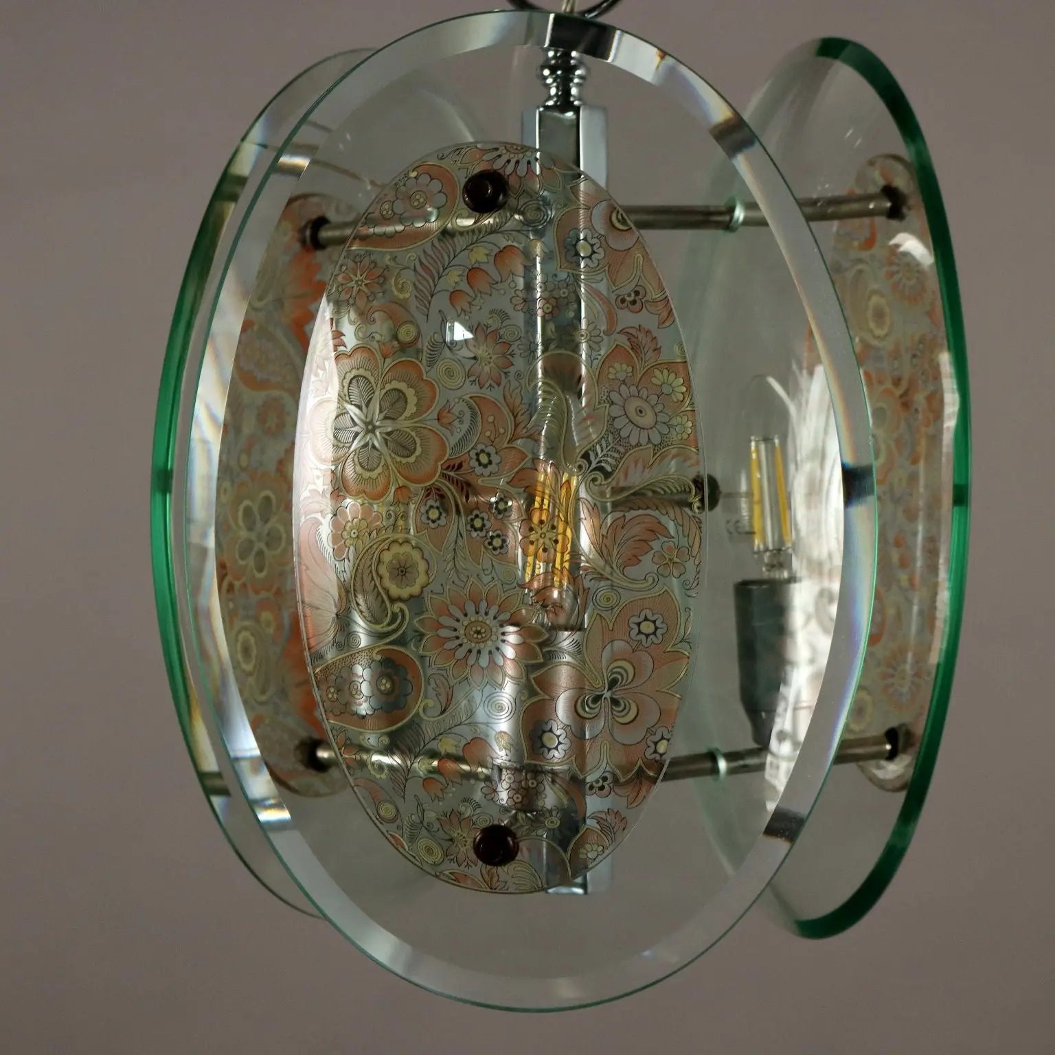 Vintage 1960s Suspension Lamp Glass Metal Italy | Modernism | Lighting