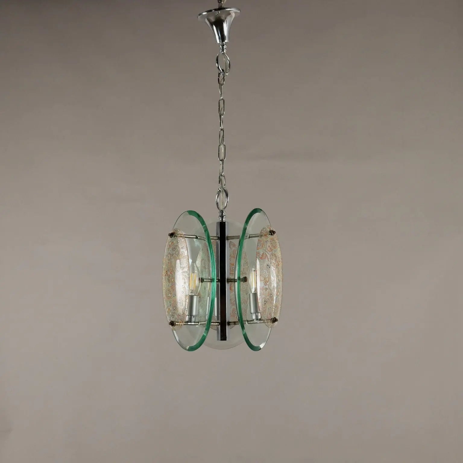 Vintage 1960s Suspension Lamp Glass Metal Italy | Modernism | Lighting