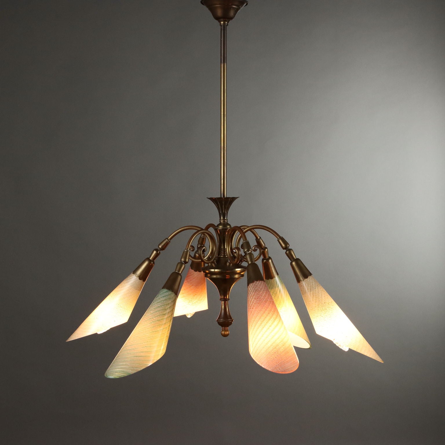 Vintage Ceiling Lamp Glass Brass Italy 1950s | Modernism  Lighting