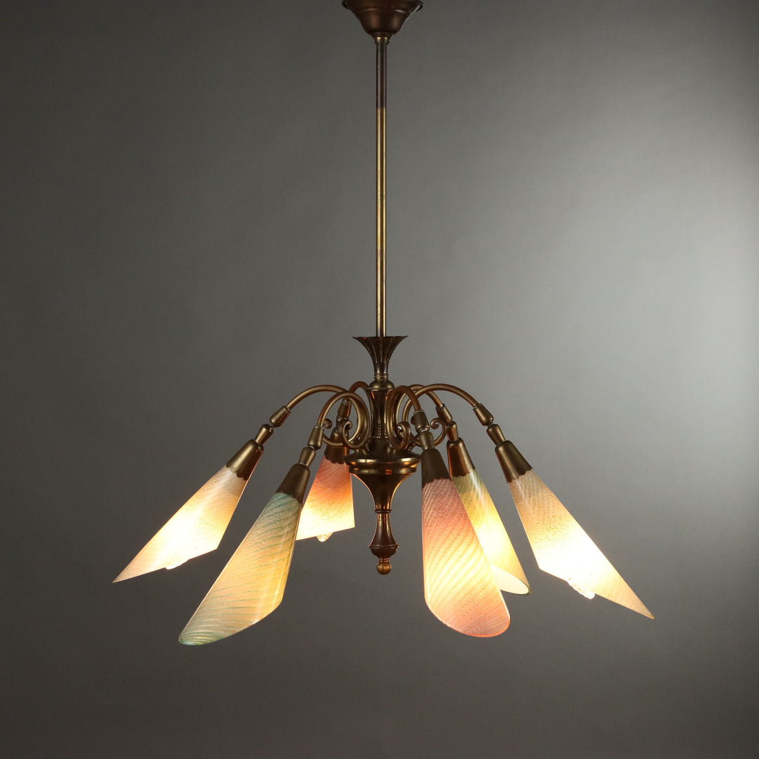 Vintage Ceiling Lamp Glass Brass Italy 1950s | Modernism  Lighting