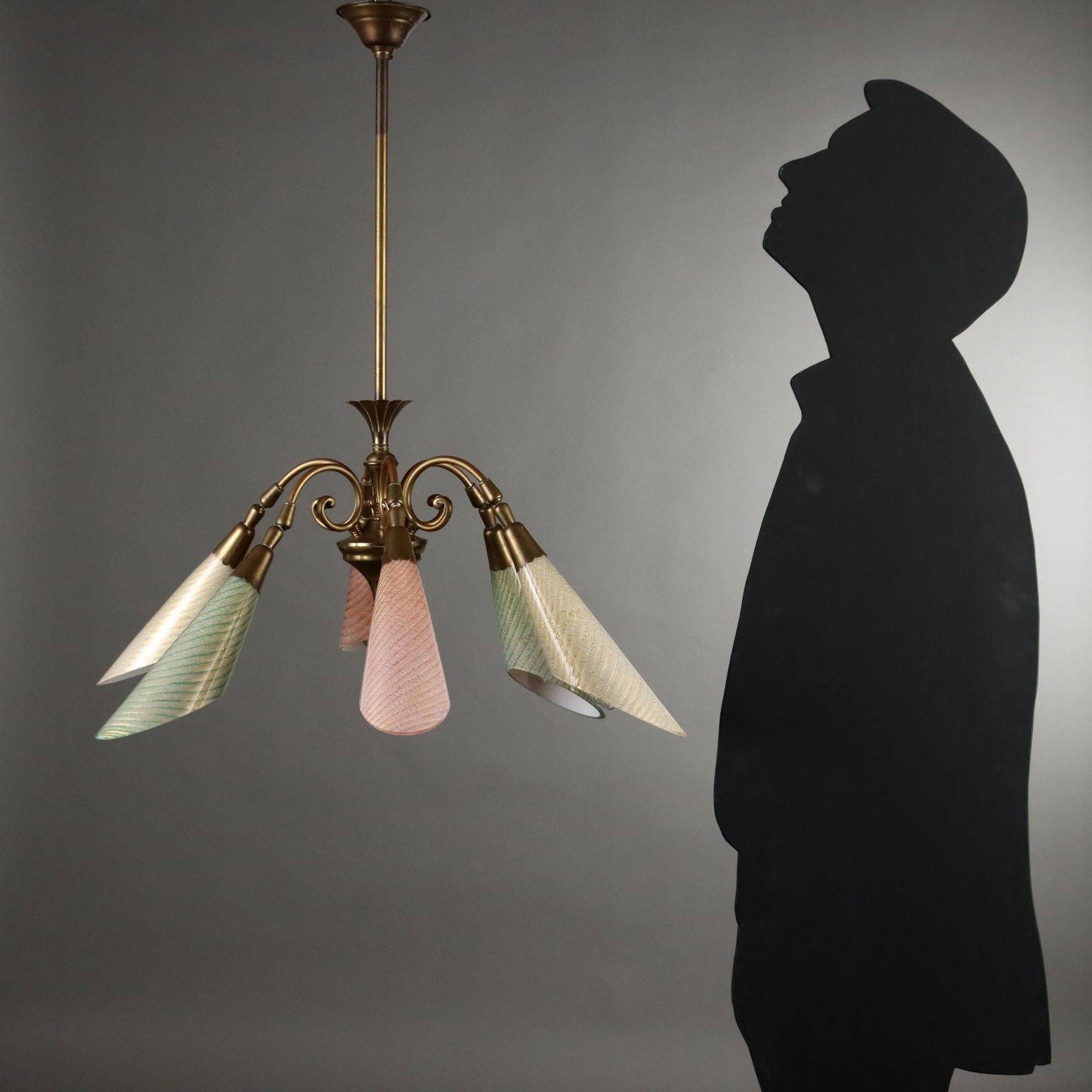 Vintage Ceiling Lamp Glass Brass Italy 1950s | Modernism  Lighting