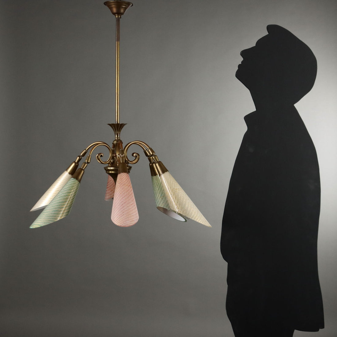 Vintage Ceiling Lamp Glass Brass Italy 1950s | Modernism  Lighting