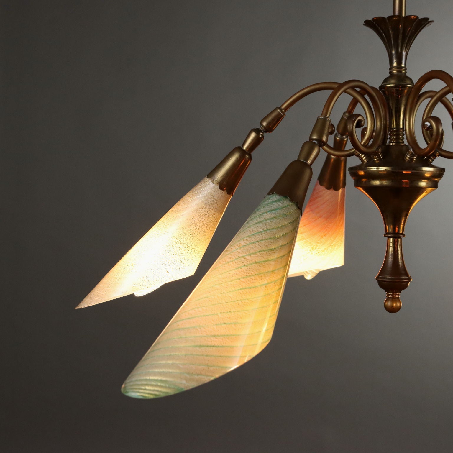 Vintage Ceiling Lamp Glass Brass Italy 1950s | Modernism  Lighting