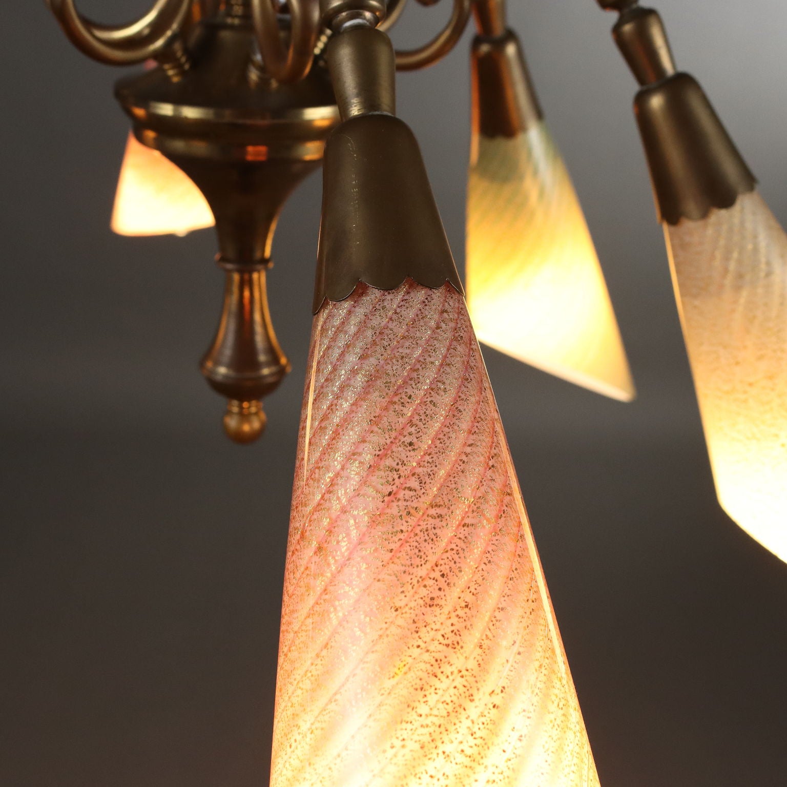 Vintage Ceiling Lamp Glass Brass Italy 1950s | Modernism  Lighting