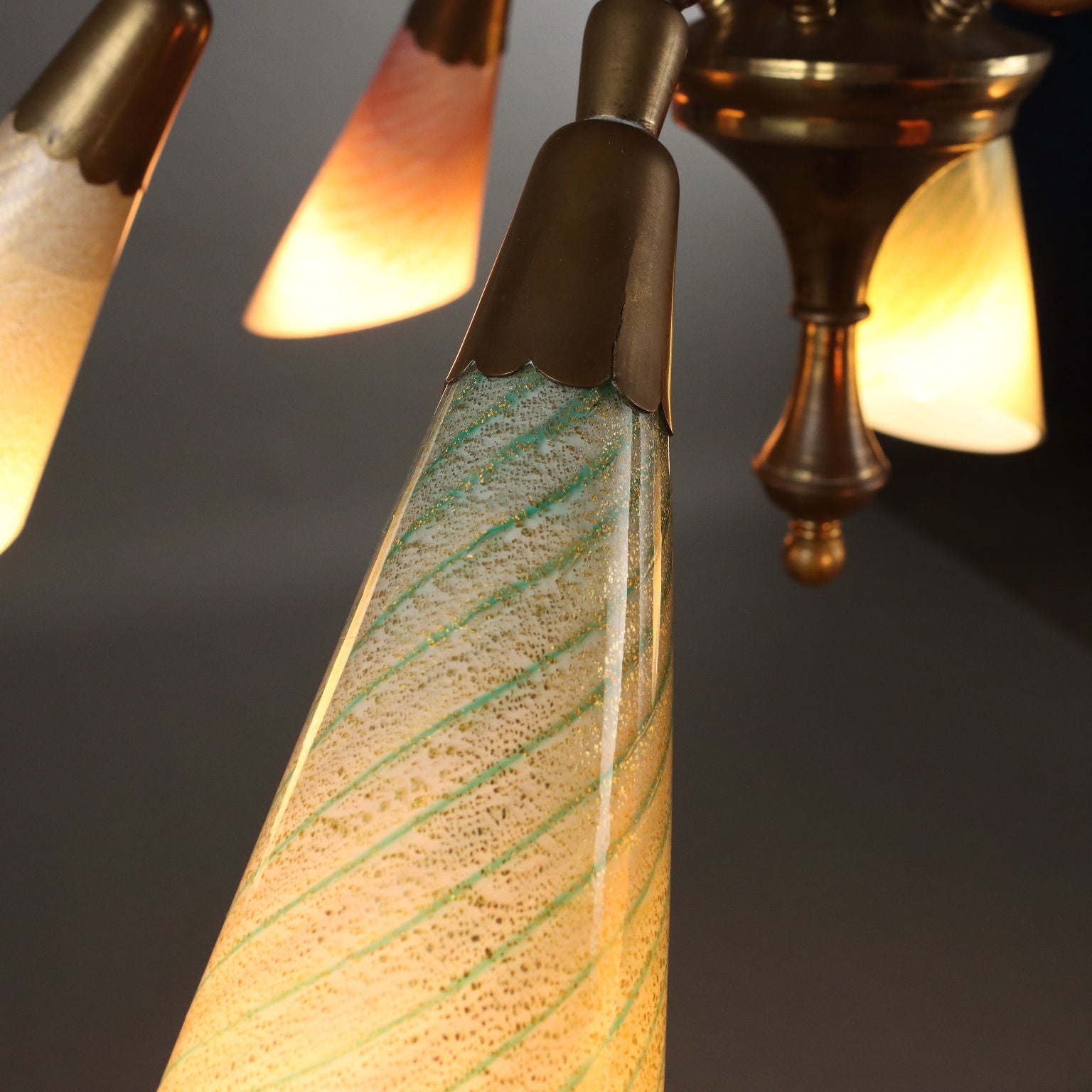 Vintage Ceiling Lamp Glass Brass Italy 1950s | Modernism  Lighting