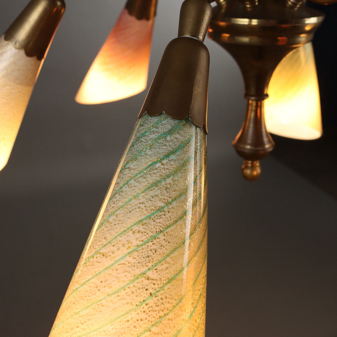 Vintage Ceiling Lamp Glass Brass Italy 1950s | Modernism  Lighting