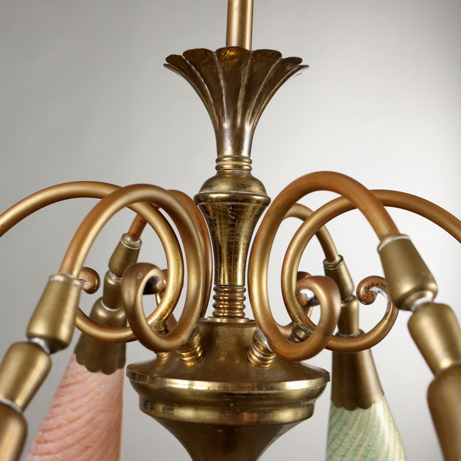 Vintage Ceiling Lamp Glass Brass Italy 1950s | Modernism  Lighting