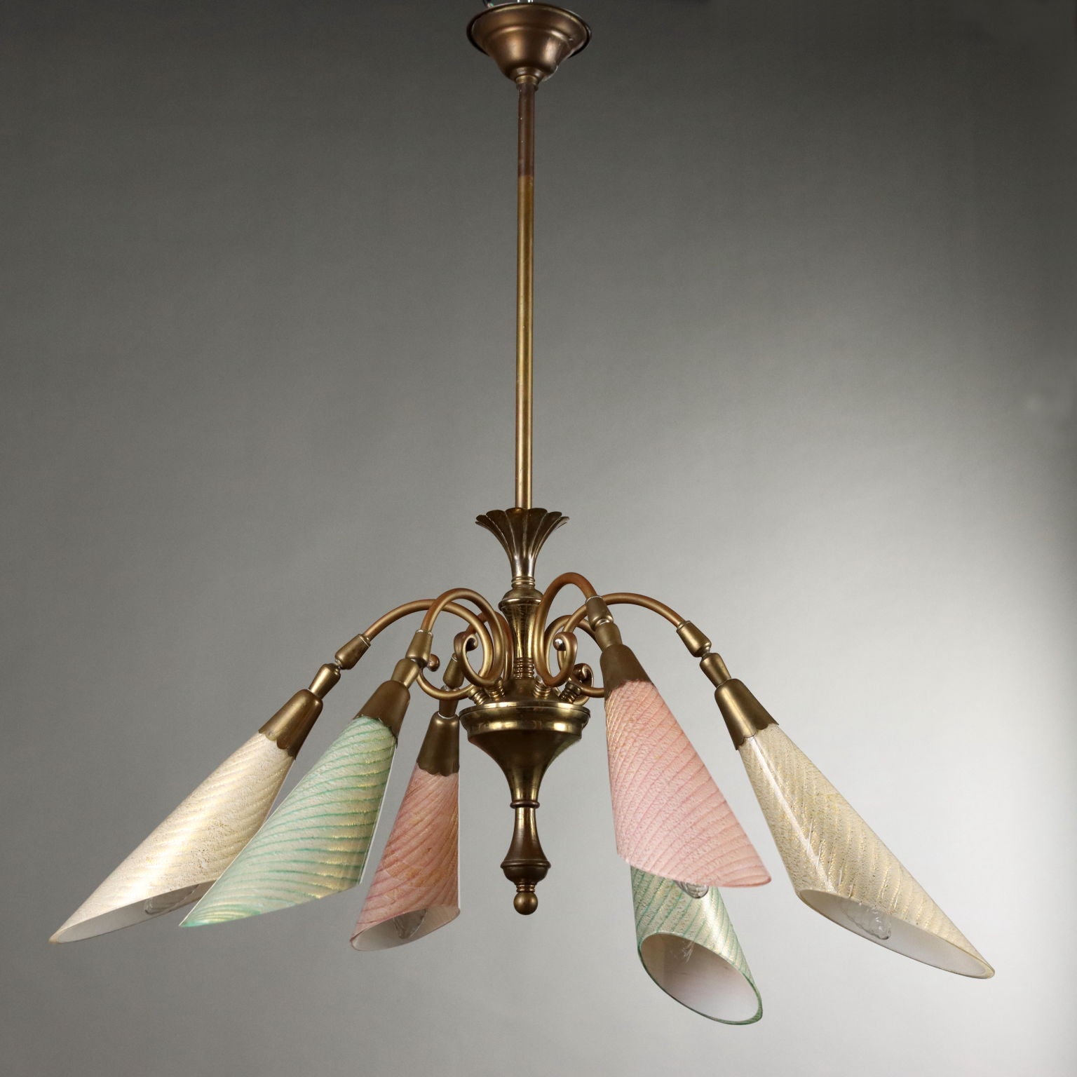 Vintage Ceiling Lamp Glass Brass Italy 1950s | Modernism  Lighting
