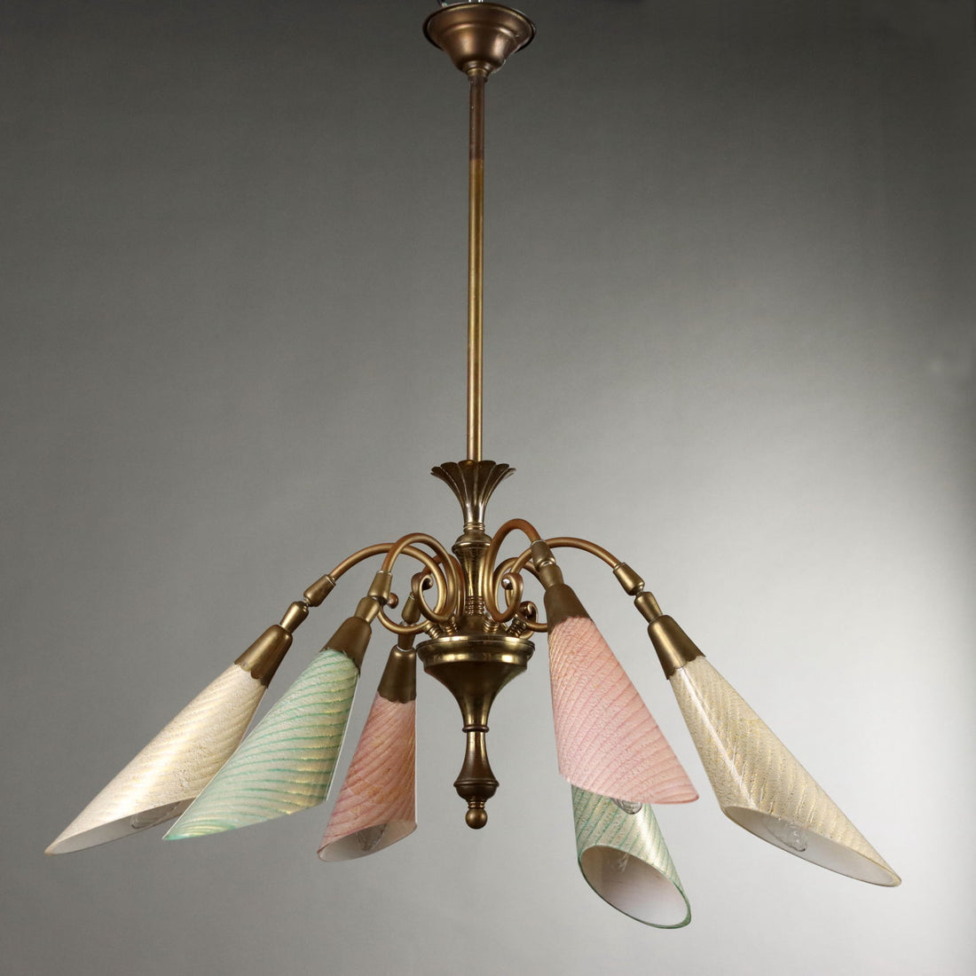 Vintage Ceiling Lamp Glass Brass Italy 1950s | Modernism  Lighting
