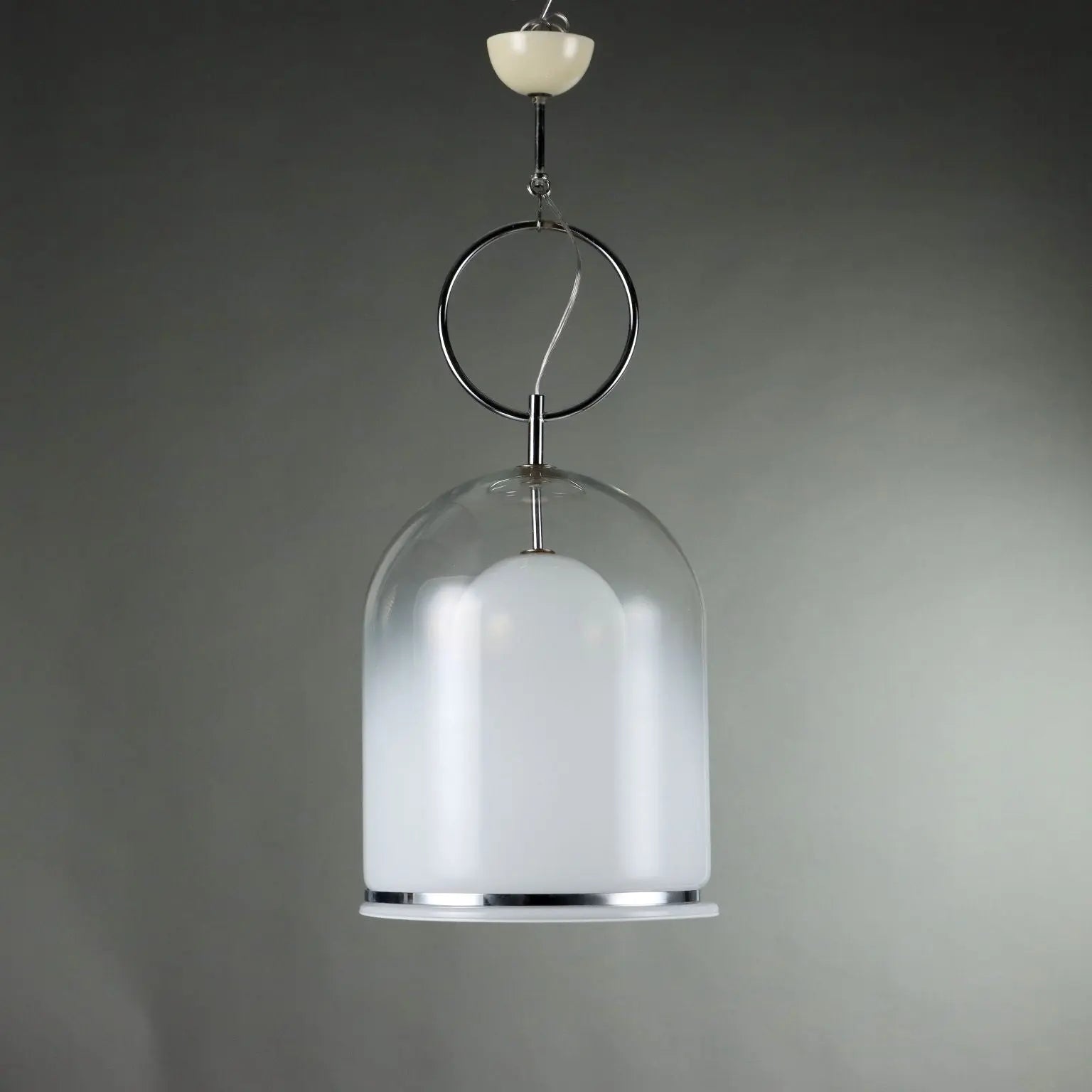 Vintage Ceiling Lamp Chromed Metal Glass Italy 1970s | Modernism | Lighting