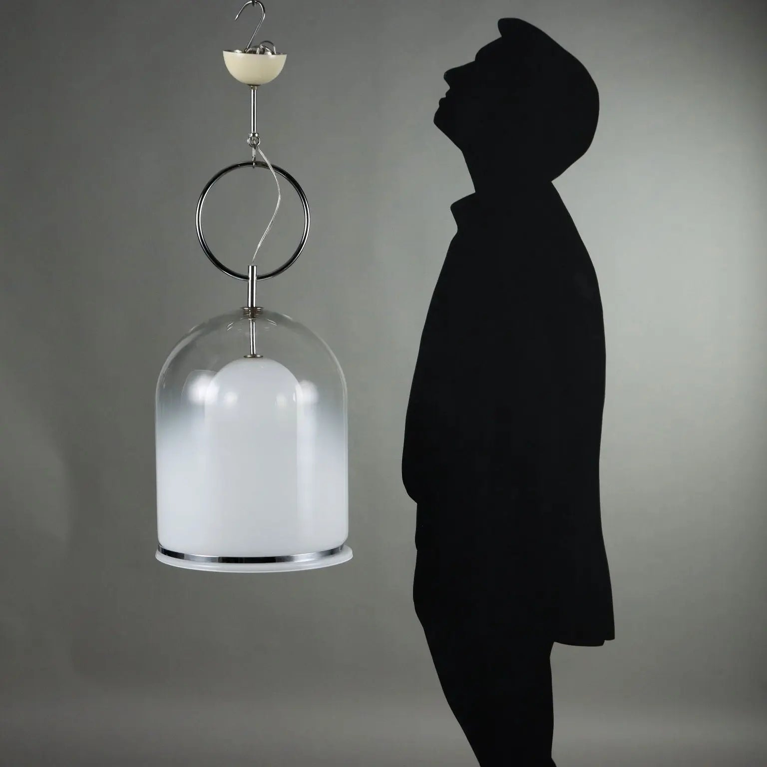 Vintage Ceiling Lamp Chromed Metal Glass Italy 1970s | Modernism | Lighting