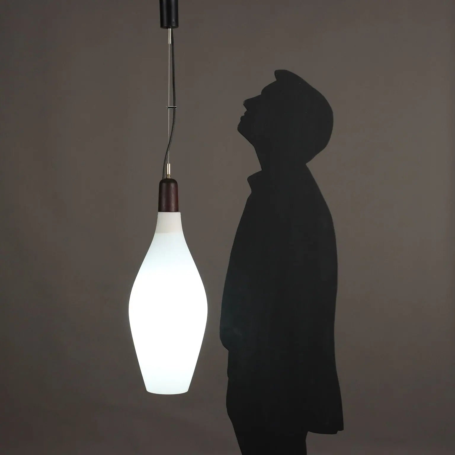 Vintage Ceiling Lamp Opaline Glass Teak Italy 1960s | Modernism | Lighting