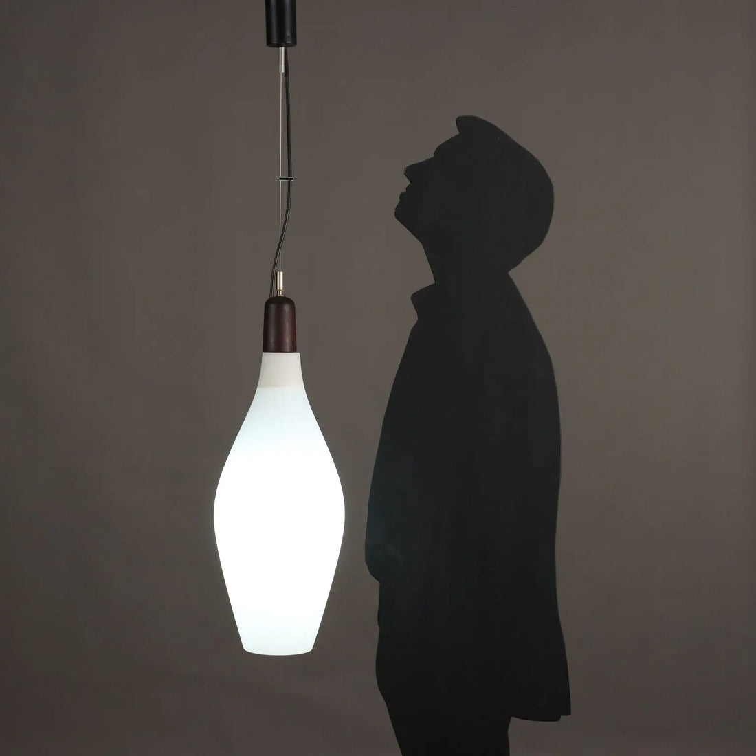 Vintage Ceiling Lamp Opaline Glass Teak Italy 1960s | Modernism | Lighting