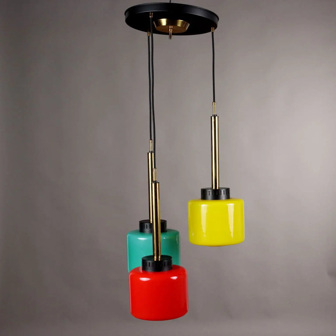 Vintage Ceiling Lamp Glass Aluminium Brass Italy 1960s