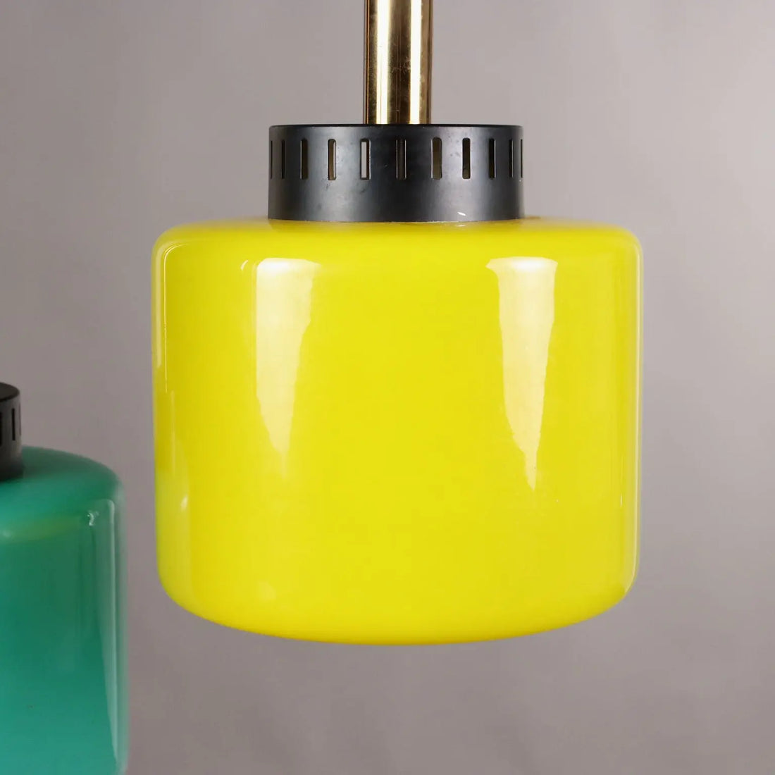 Vintage Ceiling Lamp Glass Aluminium Brass Italy 1960s