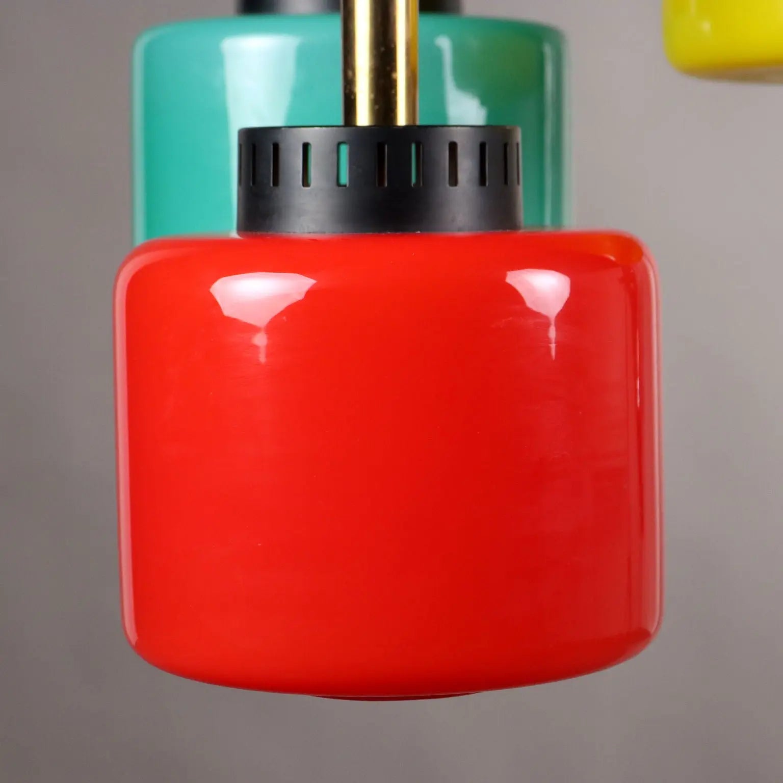 Vintage Ceiling Lamp Glass Aluminium Brass Italy 1960s