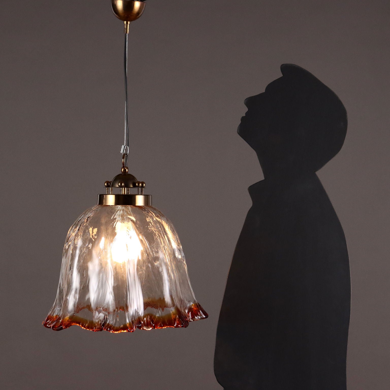 Vintage Ceiling Lamp Brass Glass Italy 1980s | Modernism  Lighting