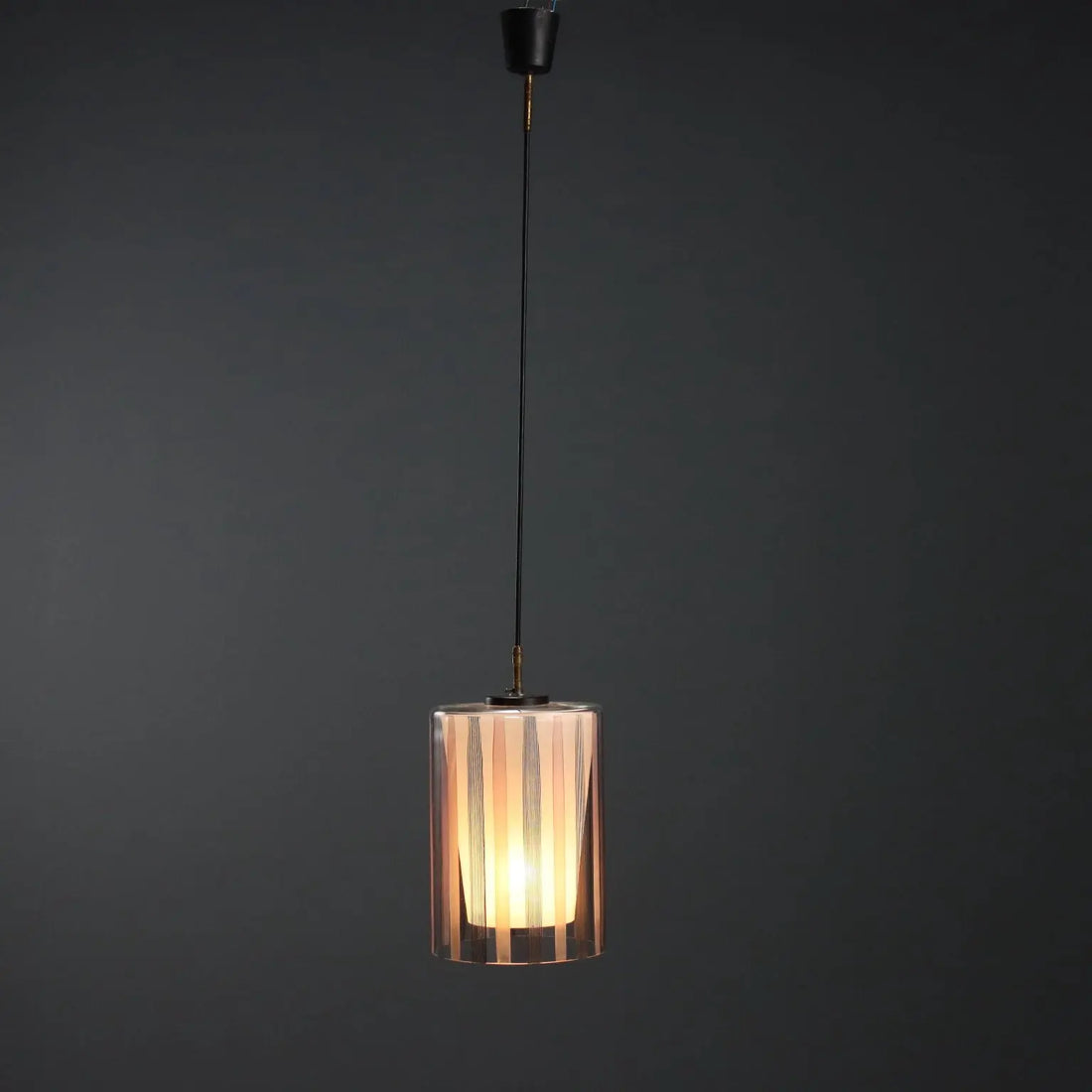 Pendant Lamp in Pink and Black Glass - 1970s