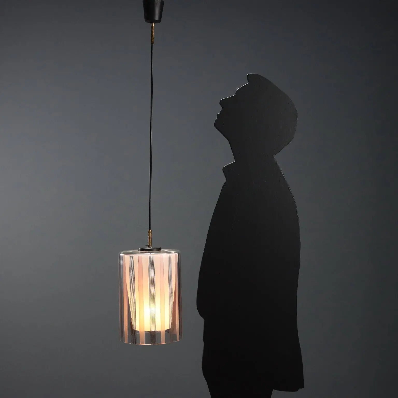 Pendant Lamp in Pink and Black Glass - 1970s