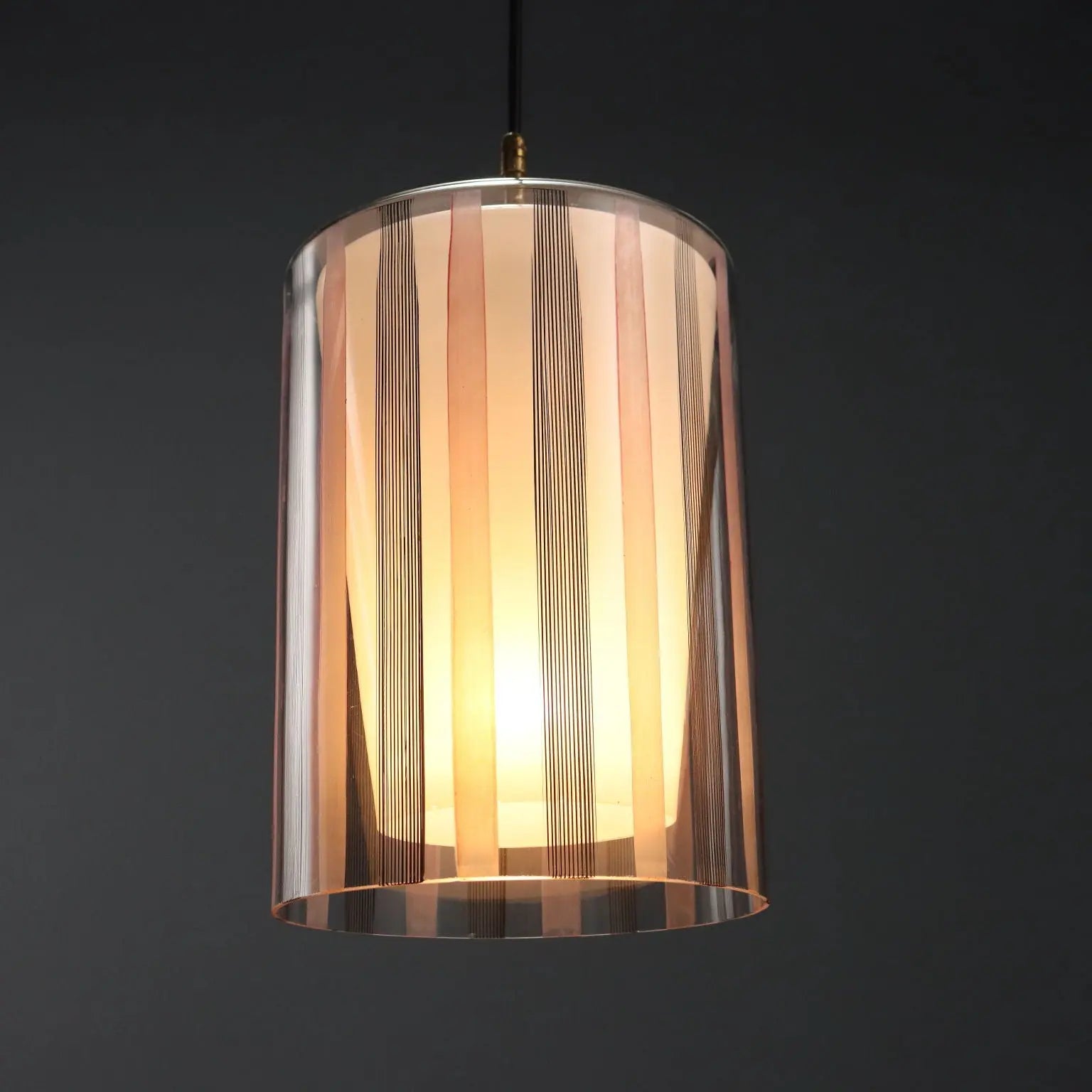 Pendant Lamp in Pink and Black Glass - 1970s