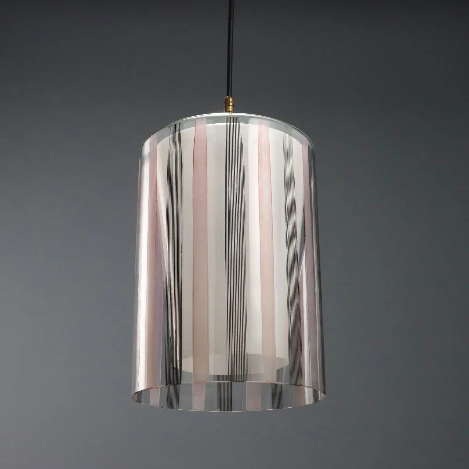 Pendant Lamp in Pink and Black Glass - 1970s