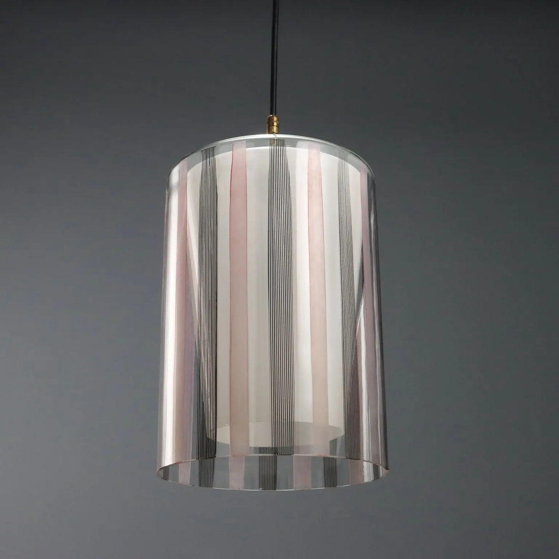 Pendant Lamp in Pink and Black Glass - 1970s