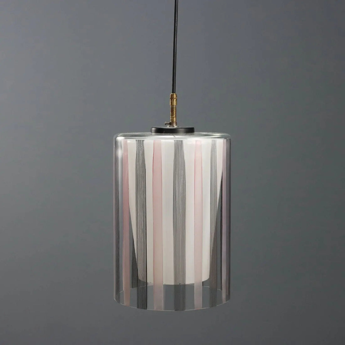 Pendant Lamp in Pink and Black Glass - 1970s