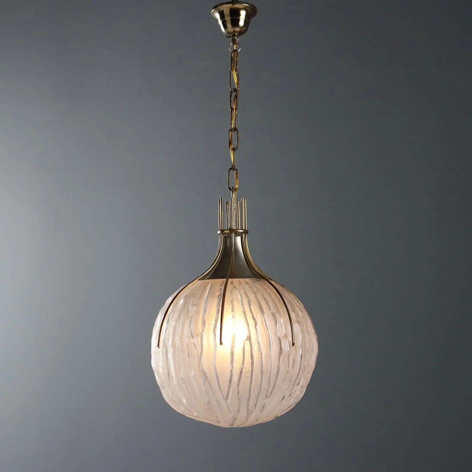 Vintage Ceiling Lamp in Metal and Glass, 1970s