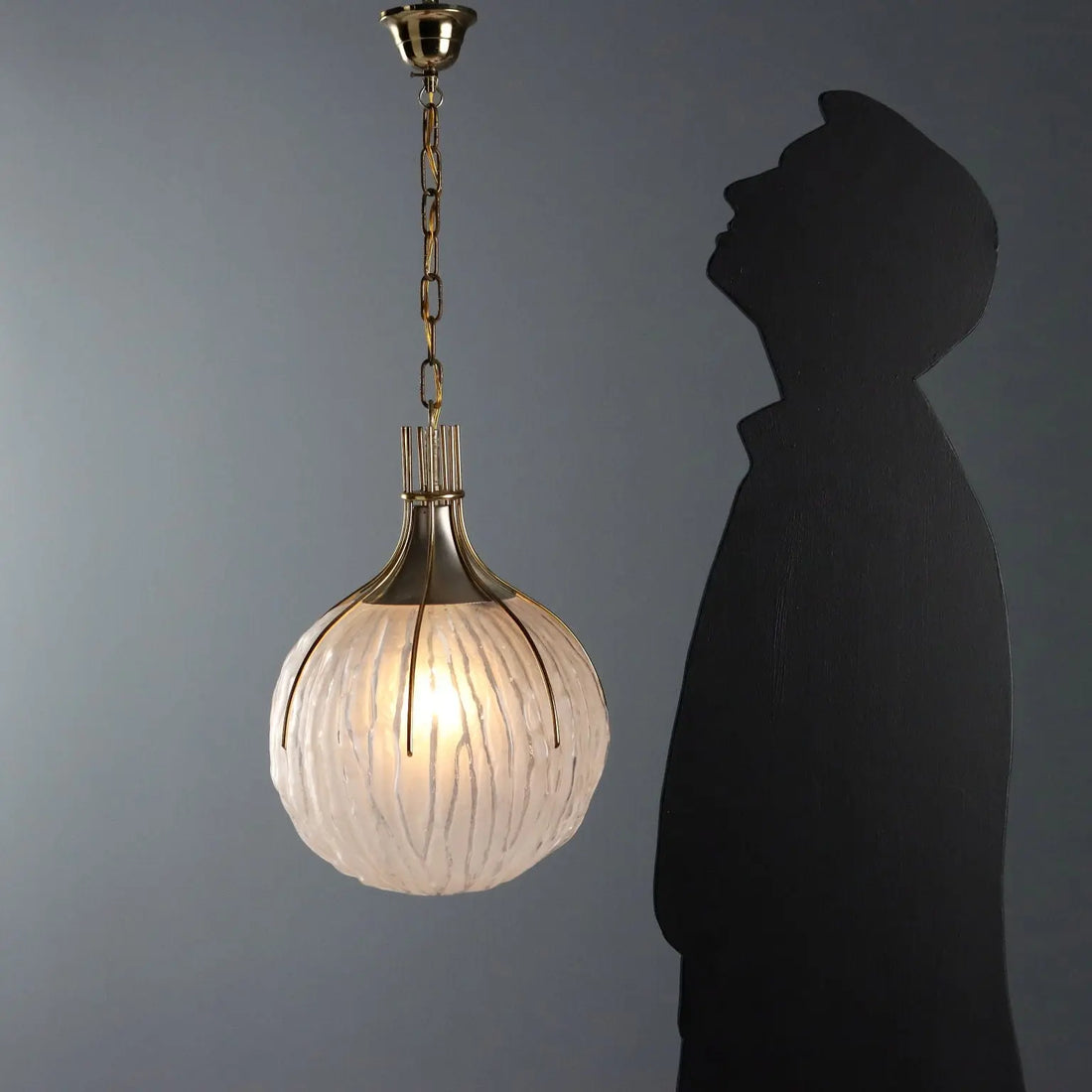 Vintage Ceiling Lamp in Metal and Glass, 1970s