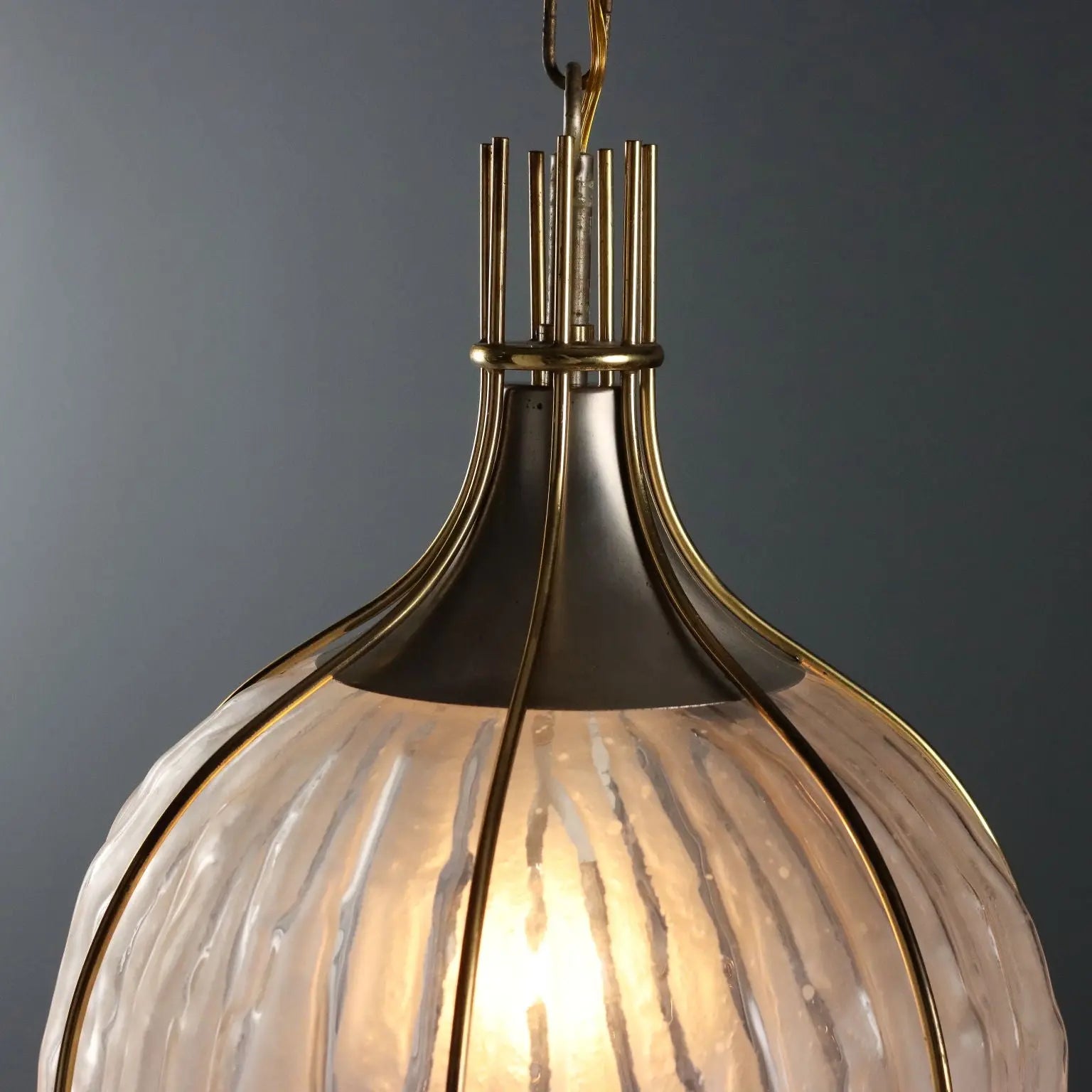 Vintage Ceiling Lamp in Metal and Glass, 1970s