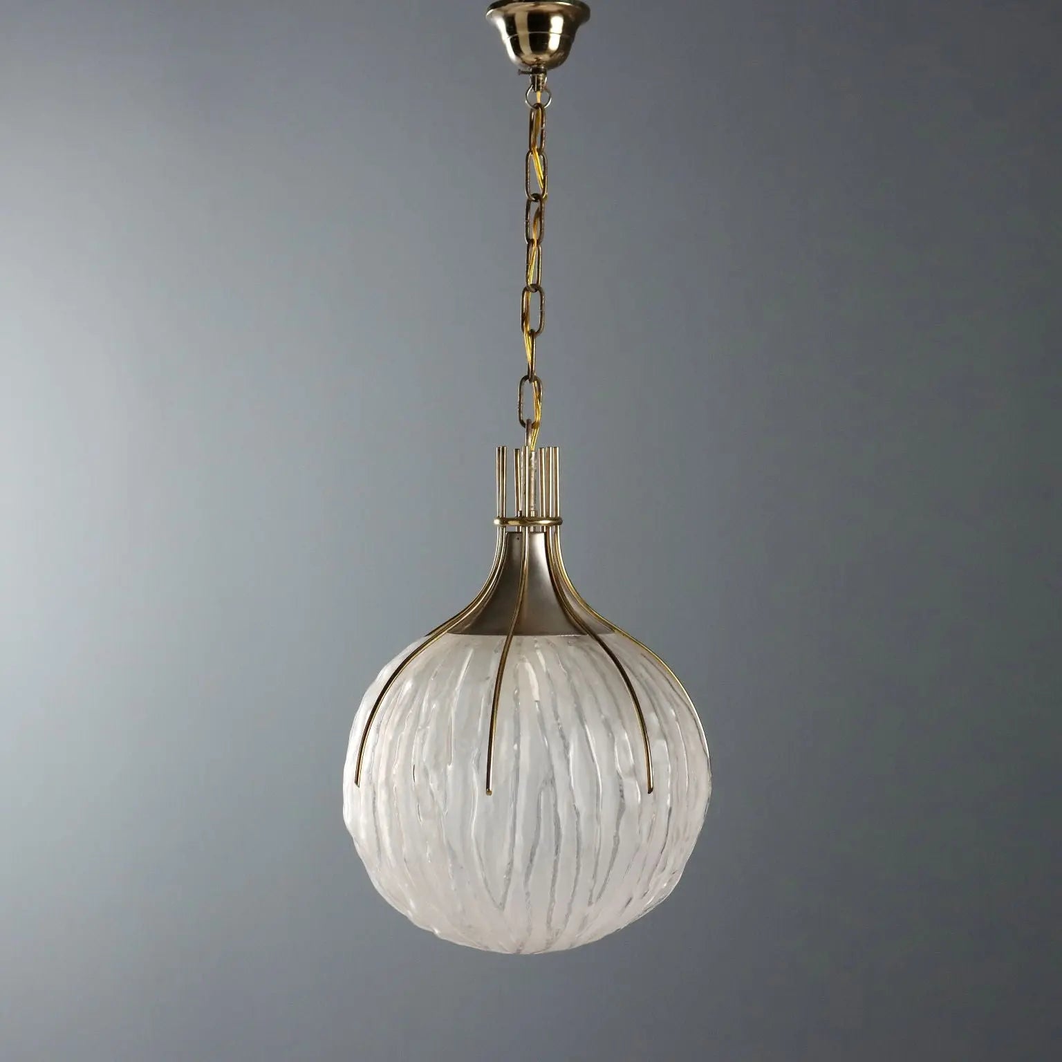 Vintage Ceiling Lamp in Metal and Glass, 1970s