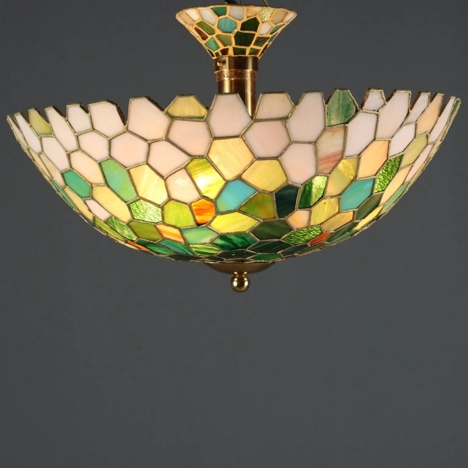 Antique Chandelier Tiffany Style Brass Glass Italy XX Century | Modernism | Lighting