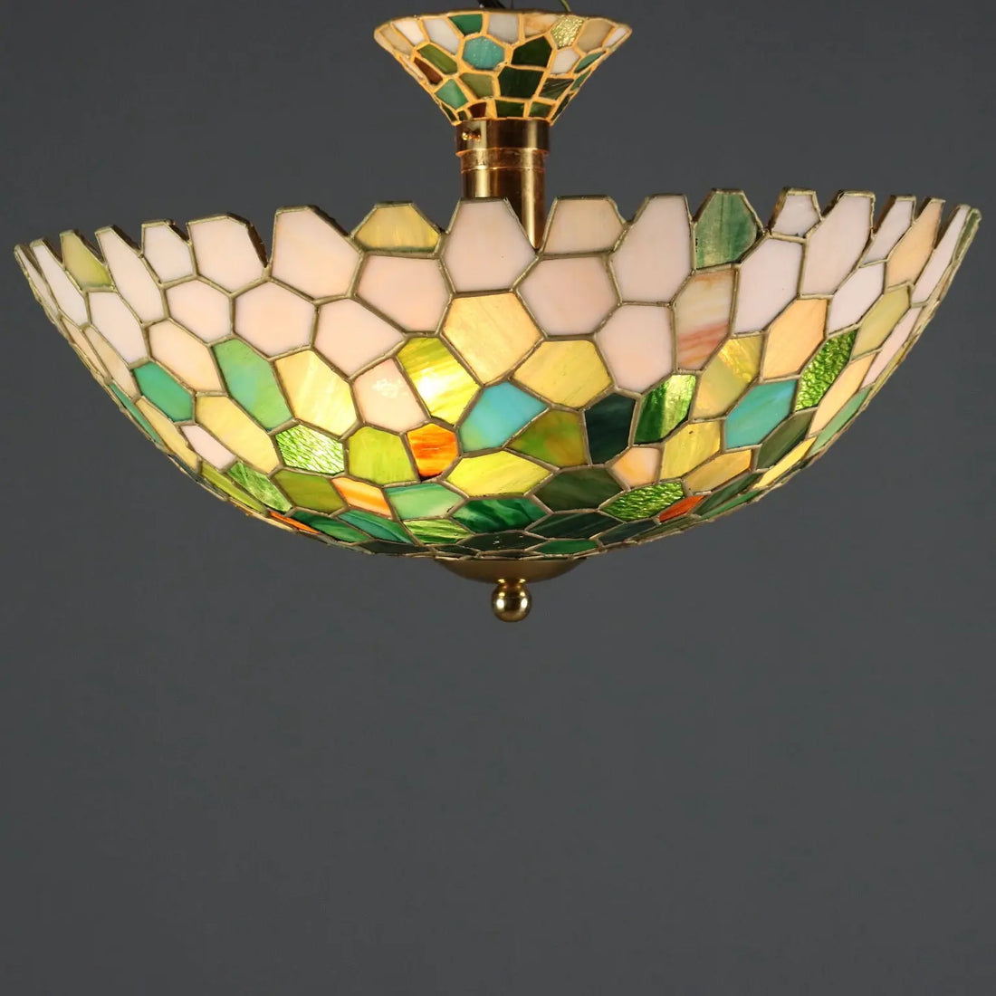 Antique Chandelier Tiffany Style Brass Glass Italy XX Century | Modernism | Lighting