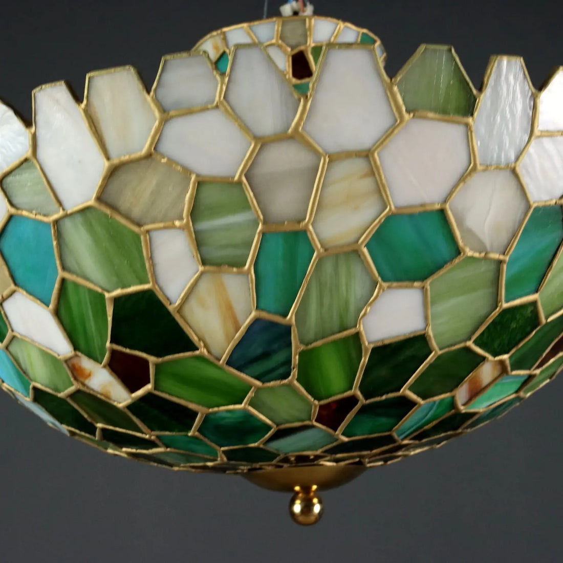 Antique Chandelier Tiffany Style Brass Glass Italy XX Century | Modernism | Lighting