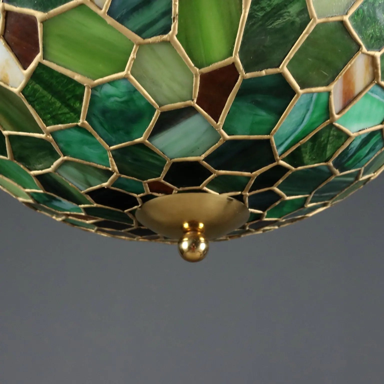 Antique Chandelier Tiffany Style Brass Glass Italy XX Century | Modernism | Lighting