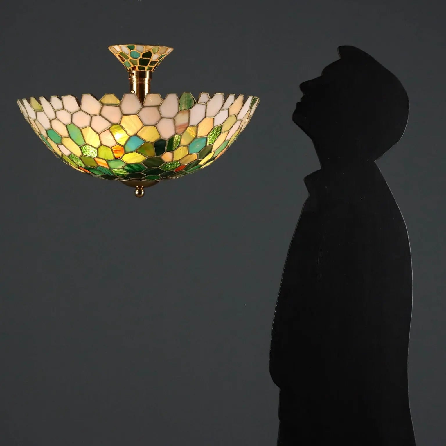 Antique Chandelier Tiffany Style Brass Glass Italy XX Century | Modernism | Lighting