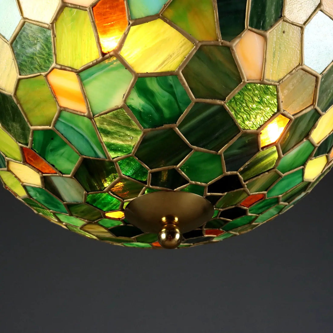 Antique Chandelier Tiffany Style Brass Glass Italy XX Century | Modernism | Lighting