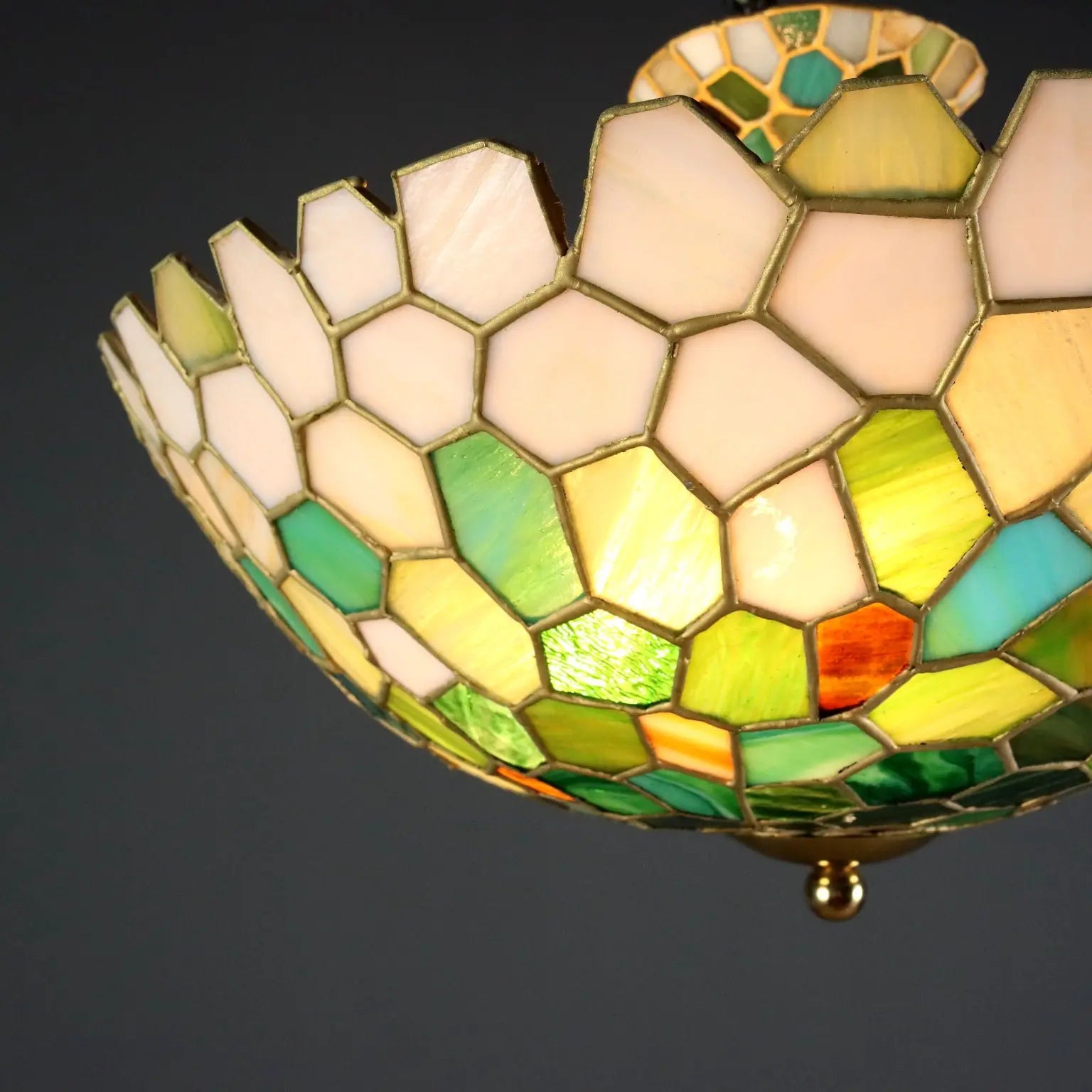 Antique Chandelier Tiffany Style Brass Glass Italy XX Century | Modernism | Lighting
