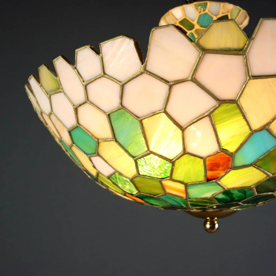 Antique Chandelier Tiffany Style Brass Glass Italy XX Century | Modernism | Lighting