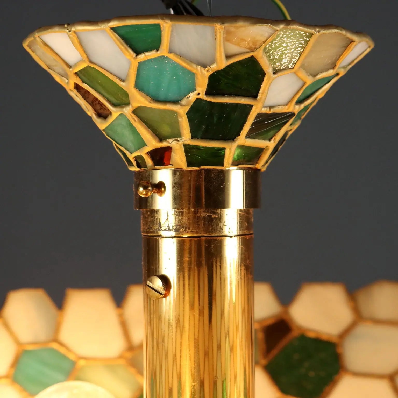 Antique Chandelier Tiffany Style Brass Glass Italy XX Century | Modernism | Lighting