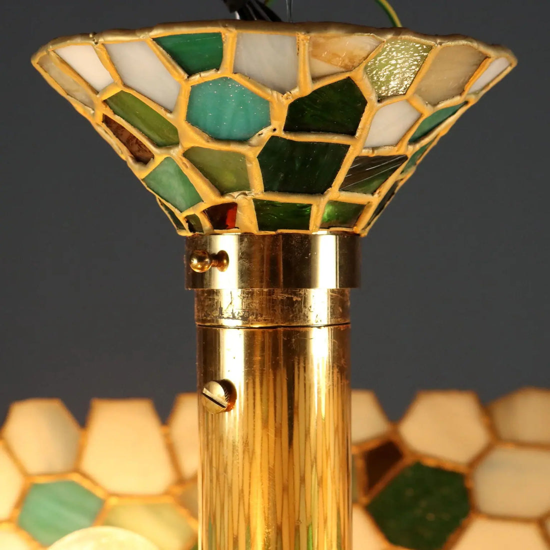 Antique Chandelier Tiffany Style Brass Glass Italy XX Century | Modernism | Lighting