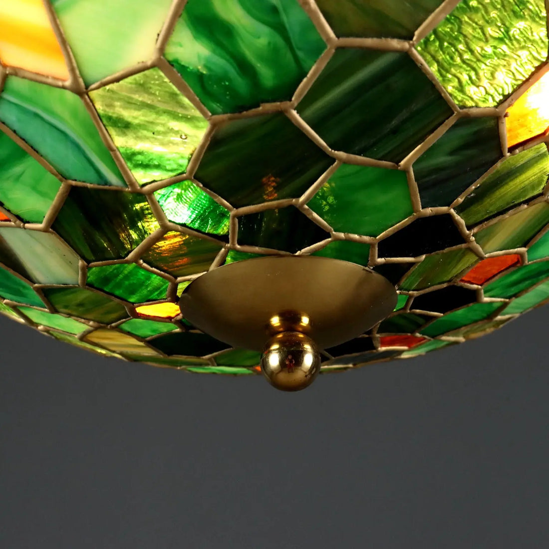 Antique Chandelier Tiffany Style Brass Glass Italy XX Century | Modernism | Lighting