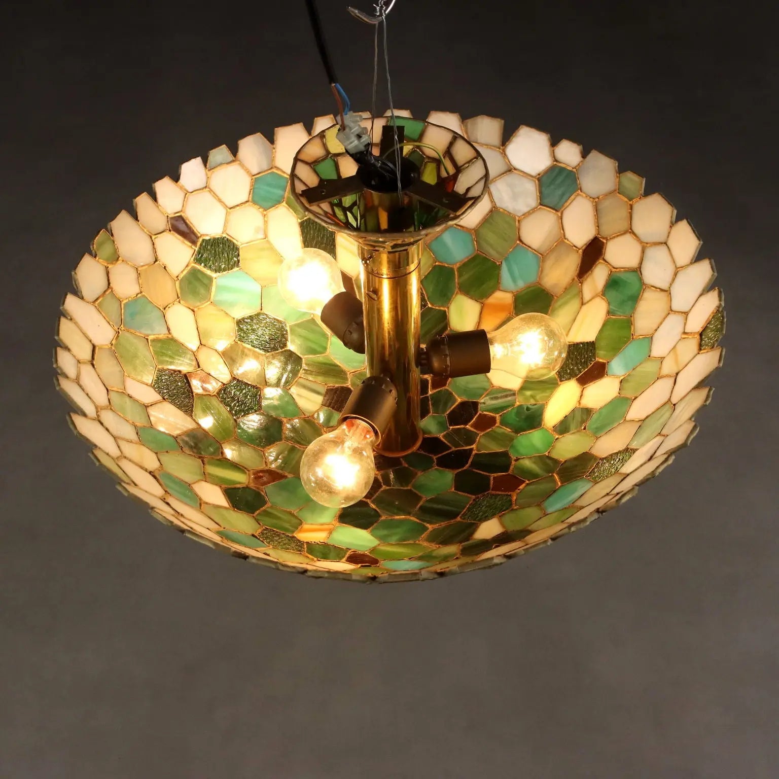Antique Chandelier Tiffany Style Brass Glass Italy XX Century | Modernism | Lighting