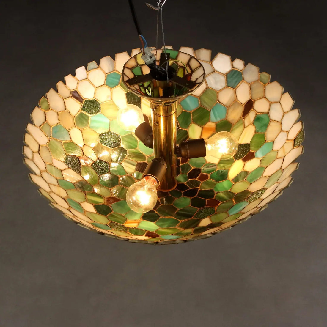 Antique Chandelier Tiffany Style Brass Glass Italy XX Century | Modernism | Lighting