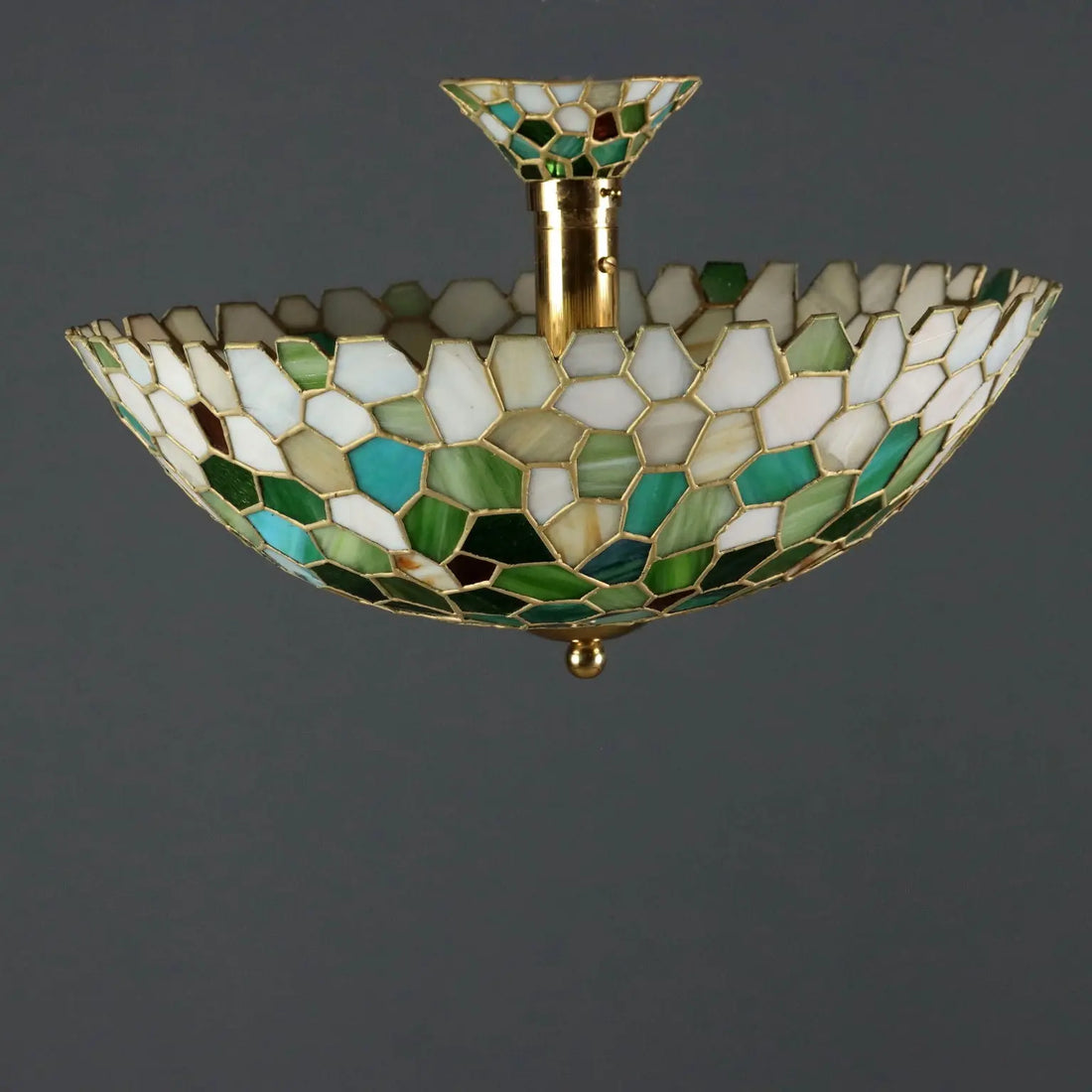 Antique Chandelier Tiffany Style Brass Glass Italy XX Century | Modernism | Lighting